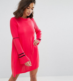 Трикотажное платье с расклешенными рукавами и отделкой в спортивном стиле ASOS PETITE - Розовый