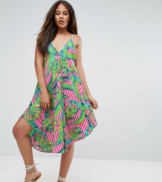 Пляжное платье в полоску на бретельках с принтом ASOS TALL - Мульти
