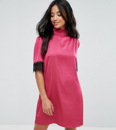 Приталенное платье с высоким воротом и кружевной отделкой Fashion Union Petite - Розовый