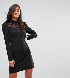 Кружевное платье с длинными рукавами и высоким воротом Fashion Union Tall - Черный
