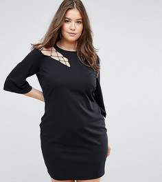 Платье-футляр с рукавами клеш и решетчатой отделкой ASOS CURVE - Черный