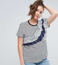 Топ с полосками и оборками на рукавах ASOS CURVE - Синий