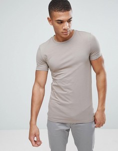 Серая обтягивающая футболка с круглым вырезом ASOS - Коричневый