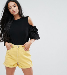 Топ из крепа с открытыми плечами и оборками ASOS PETITE - Черный