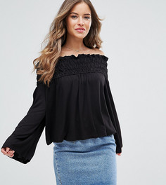 Топ с присборенной вставкой и открытыми плечами ASOS PETITE - Черный