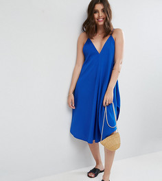 Пляжное платье на бретелях с асимметричным краем ASOS PETITE - Синий