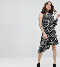 Платье миди в горошек с одним рукавом ASOS PETITE - Черный