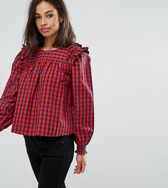 Свободный топ в клетку с оборками ASOS PETITE - Красный