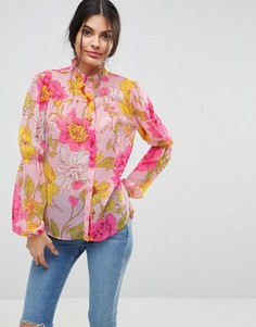 Блузка с оборками и ярким цветочным принтом в стиле ретро ASOS - Мульти