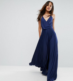 Платье макси с запахом и плиссированной юбкой ASOS TALL - Темно-синий