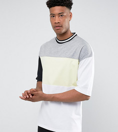 Свободная футболка колор блок с разными рукавами ASOS TALL - Белый