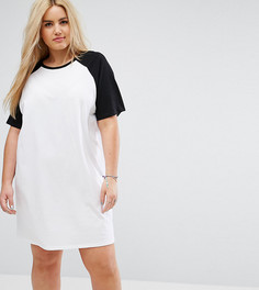 Платье-футболка с контрастными рукавами реглан ASOS CURVE - Белый