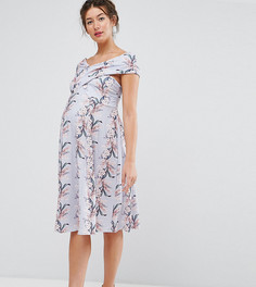 Короткое приталенное платье с цветочным принтом и запахом ASOS Maternity - Мульти