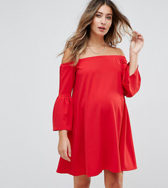Платье с открытыми плечами и рукавами клеш ASOS Maternity - Красный