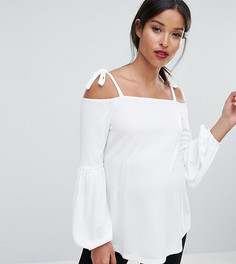 Топ из крепа с открытыми плечами и расклешенными рукавами ASOS Maternity - Кремовый