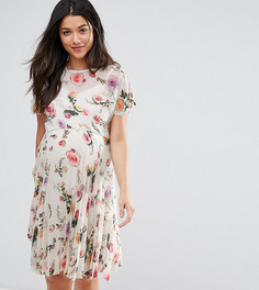 Плиссированное платье с цветочным принтом ASOS Maternity PETITE - Мульти