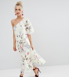 Платье миди на одно плечо со складками ASOS PETITE - Мульти