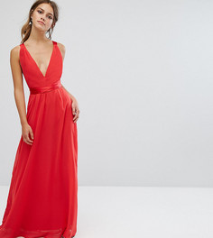 Платье макси с атласными завязками на спине эксклюзивно для ASOS PETITE - Мульти