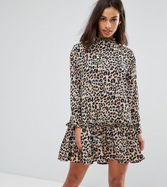Свободное платье мини со звериным принтом и оборками по краю ASOS PETITE - Мульти