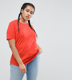 Футболка с контрастной кокеткой в рубчик ASOS CURVE - Оранжевый
