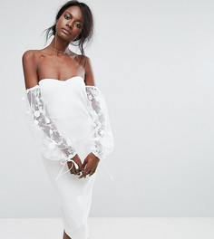 Платье с пышными рукавами и вышивкой Missguided - Кремовый