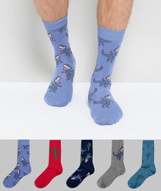 Набор из 5 пар носков с динозаврами и кактусами ASOS - Мульти