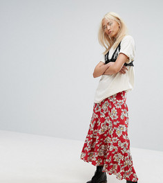 Фестивальная ярусная юбка макси в винтажном стиле с цветочным принтом Milk It - Красный
