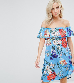 Платье с открытыми плечами и цветочным принтом Boohoo Petite - Синий