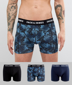 Набор из 3 пар боксеров-брифов с принтом листьев Jack &amp; Jones - Темно-синий