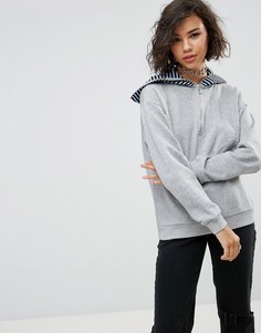 Свитшот с молниями на вороте и полосками в рубчик ASOS - Серый