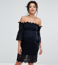 Кружевное платье-футляр с открытыми плечами и рукавами-клеш Hope &amp; Ivy Maternity - Темно-синий