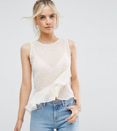 Шифоновый топ с оборкой New Look Petite - Кремовый