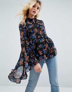 Шифоновая блузка с рукавами кимоно и цветочным принтом ASOS - Мульти