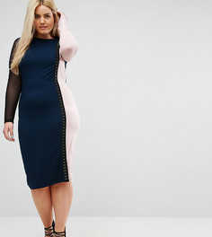 Платье миди колор блок с сетчатыми рукавами ASOS CURVE - Мульти