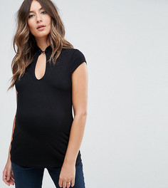 Топ с воротником в восточном стиле и короткими рукавами ASOS Maternity - Черный