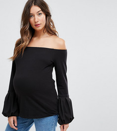 Топ с широким вырезом и рукавами с напуском ASOS Maternity - Черный