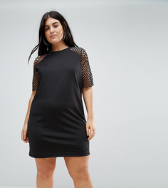 Платье-футболка с сетчатыми рукавами ASOS CURVE - Черный