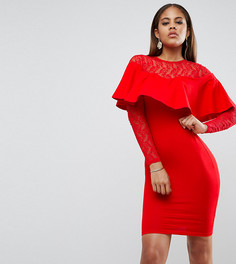 Облегающее платье мини с кружевными вставками и рюшами ASOS TALL - Красный