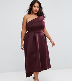 Приталенное платье миди на одно плечо ASOS CURVE - Фиолетовый