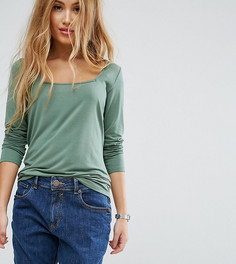 Топ с квадратным вырезом и длинными рукавами ASOS PETITE - Зеленый