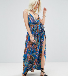 Пляжное платье макси с крупным узором и запахом ASOS PETITE - Мульти