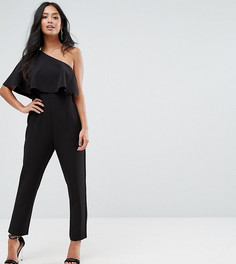 Комбинезон на одно плечо с оборкой ASOS PETITE - Черный
