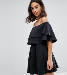 Платье мини с открытыми плечами и оборками ASOS PETITE - Черный