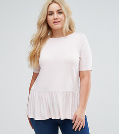 Футболка с оборкой по нижней кромке ASOS CURVE - Розовый