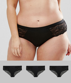Комплект из 3-х коротких кружевных трусиков из микрофибры ASOS CURVE - Черный