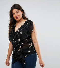 Топ с цветочным принтом, шнуровкой и оборками ASOS CURVE - Мульти