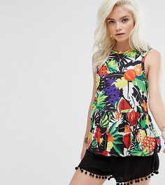 Топ с тропическим принтом и оборкой ASOS PETITE - Мульти