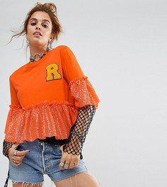 Свободная футболка с нашивкой и пайетками Reclaimed Vintage Inspired - Оранжевый