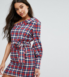 Платье в клетку на одно плечо с оборками Missguided - Мульти