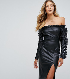 Платье-футляр из искусственной кожи с оборками Missguided - Черный